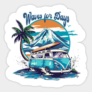 Waves for days Retro Summer Vibes Beach Life Classic Car Novelty Gift Sticker